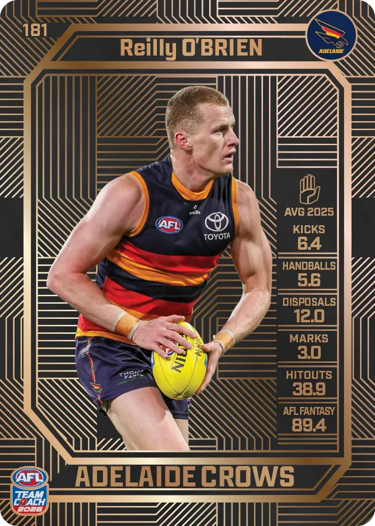 Teamcoach 2026 Base Bronze Card #181 Reilly O'Briend - Adelaide Crows