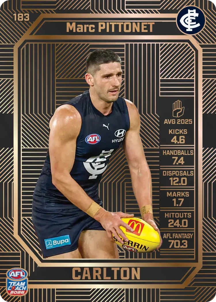 Teamcoach 2026 Base Bronze Card #183 Marc Pittonet - Carlton