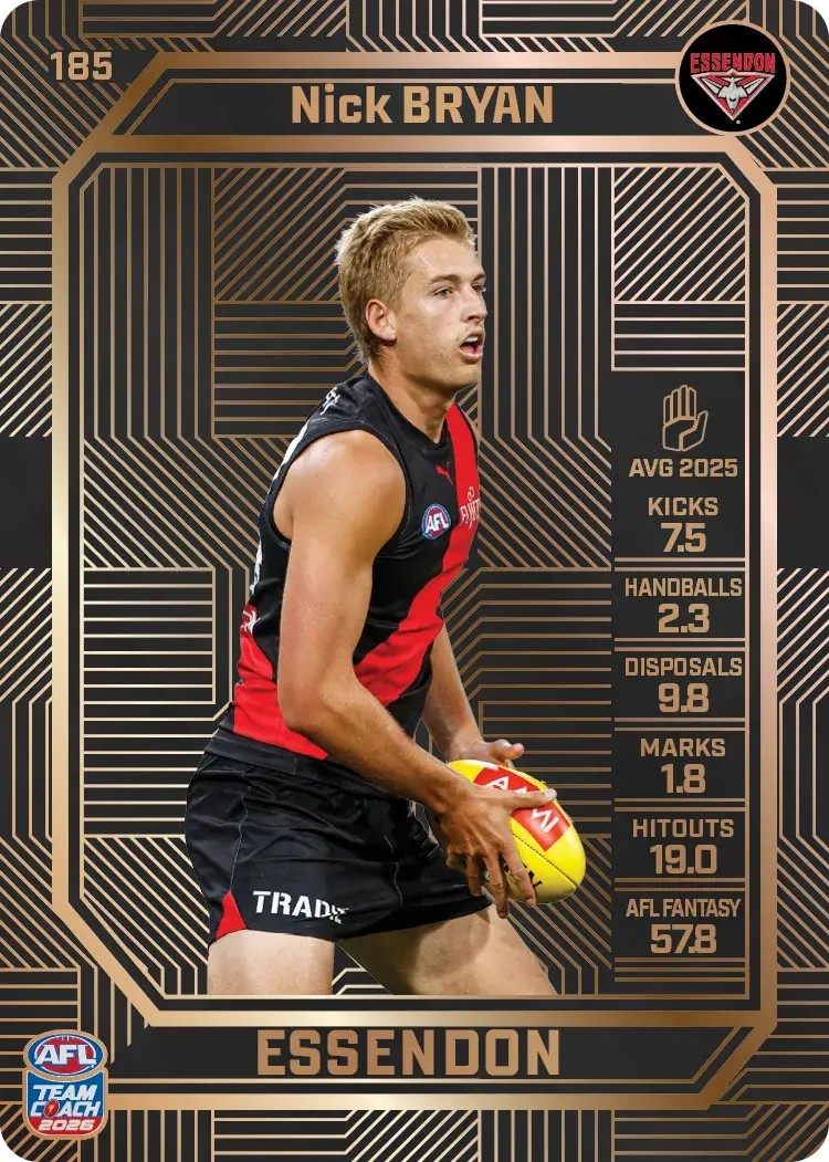 Teamcoach 2026 Base Bronze Card #185 Nick Bryan - Essendon
