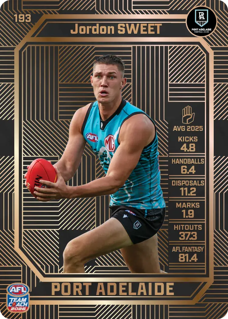 Teamcoach 2026 Base Bronze Card #193 Jordon Sweet - Port Adelaide