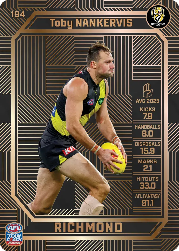 Teamcoach 2026 Base Bronze Card #194 Toby Nankervis - Richmond