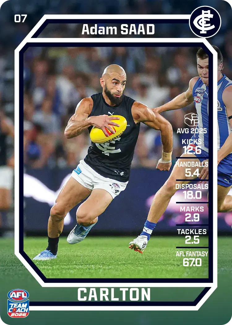 Teamcoach 2026 Base Common Card #07 Adam Saad - Carlton Blues
