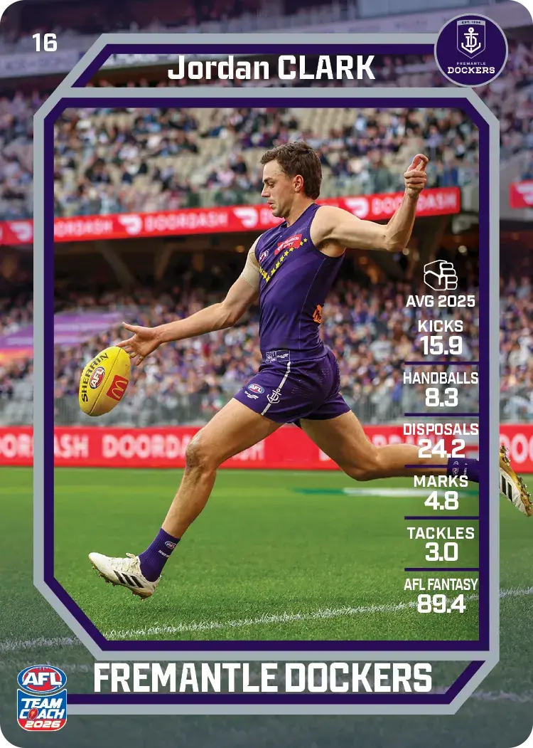 Teamcoach 2026 Base Common Card #16 Jordan Clark - Fremantle