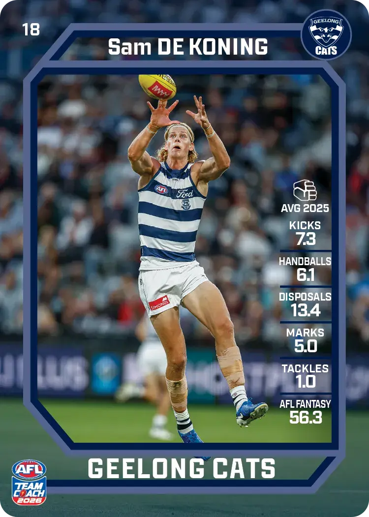 Teamcoach 2026 Base Common Card #18 Sam De Koning - Geelong