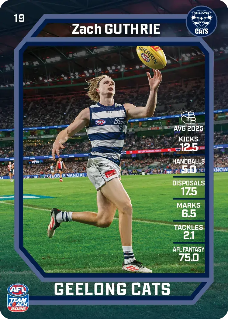 Teamcoach 2026 Base Common Card #19 Zach Guthrie - Geelong