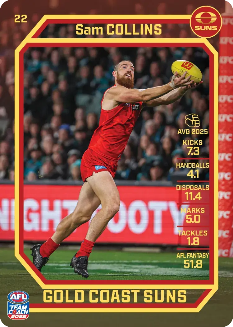 Teamcoach 2026 Base Common Card #22 Sam Collins - Gold Coast Suns