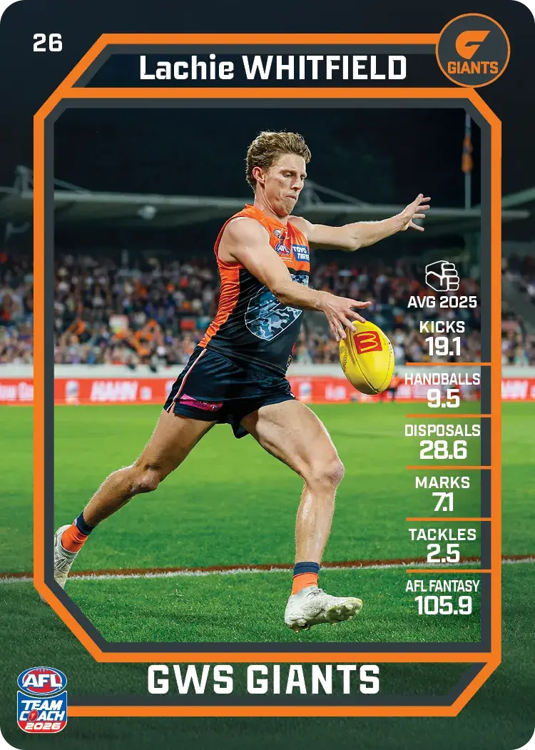 Teamcoach 2026 Base Common Card #26 Lachie Whitfield - GWS Giants