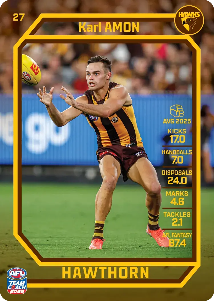 Teamcoach 2026 Base Common Card #27 Karl Amon - Hawthorn