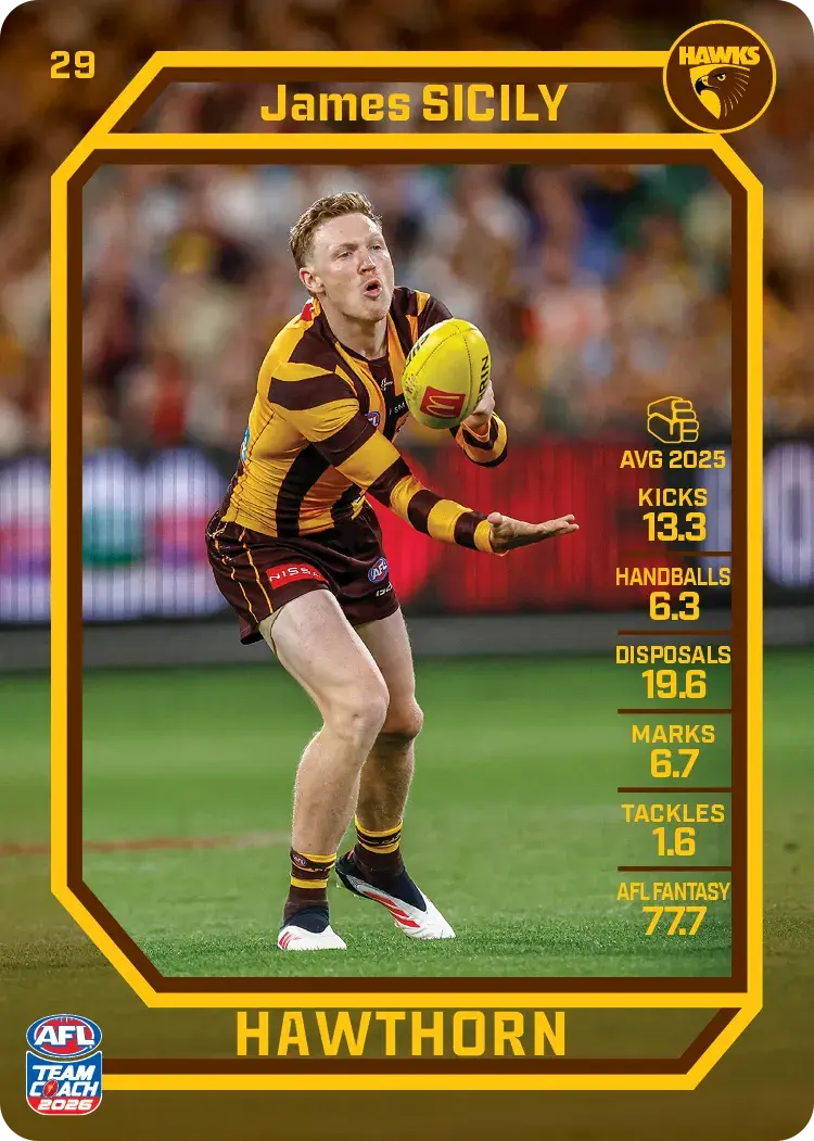 Teamcoach 2026 Base Common Card #29 James Sicily - Hawthorn