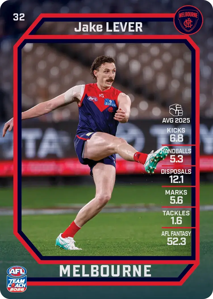 Teamcoach 2026 Base Common Card #32 Jake Lever - Melbourne
