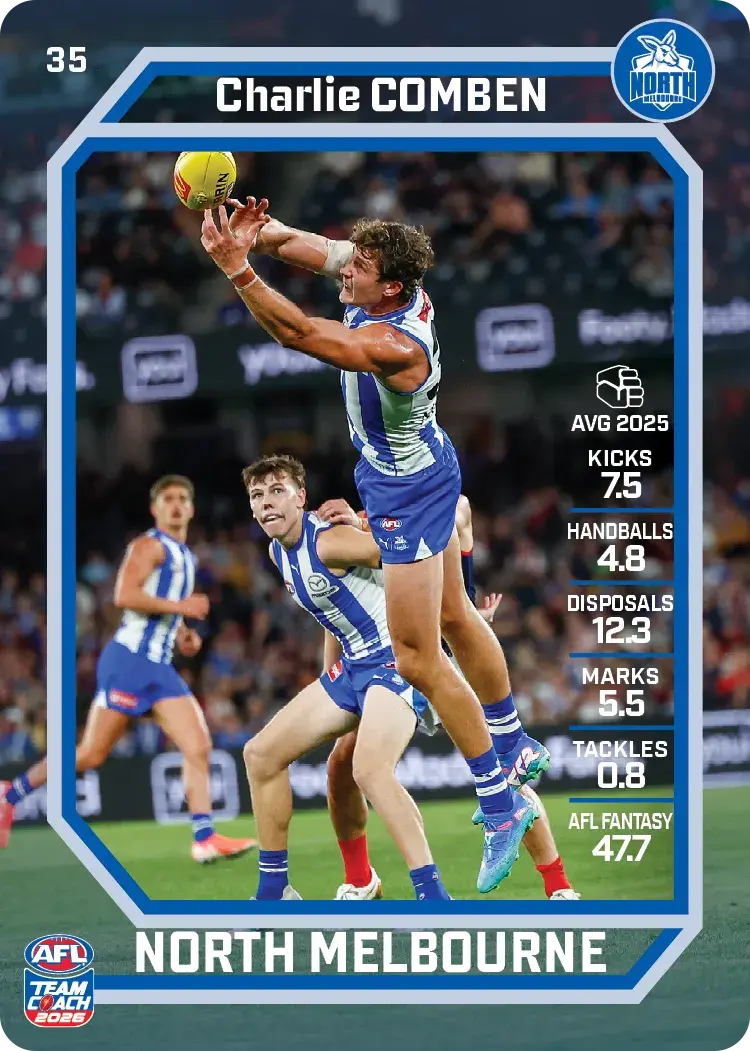 Teamcoach 2026 Base Common Card #35 Charlie Comben - North Melbourne