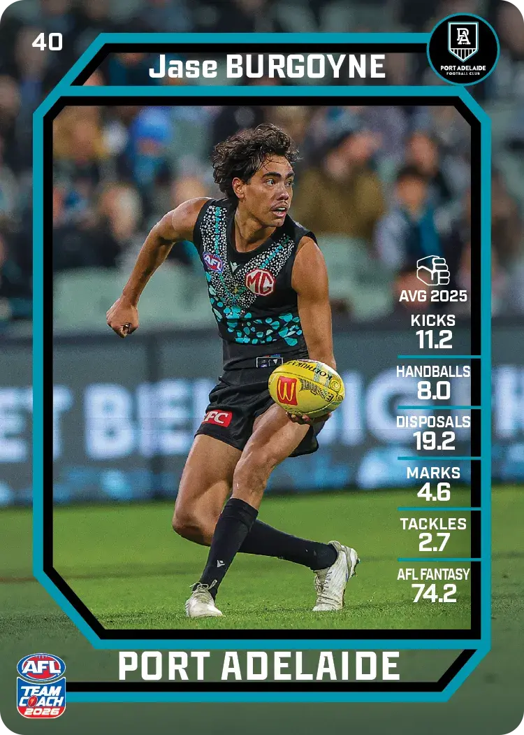 Teamcoach 2026 Base Common Card #40 Jase Burgoyne - Port Adelaide