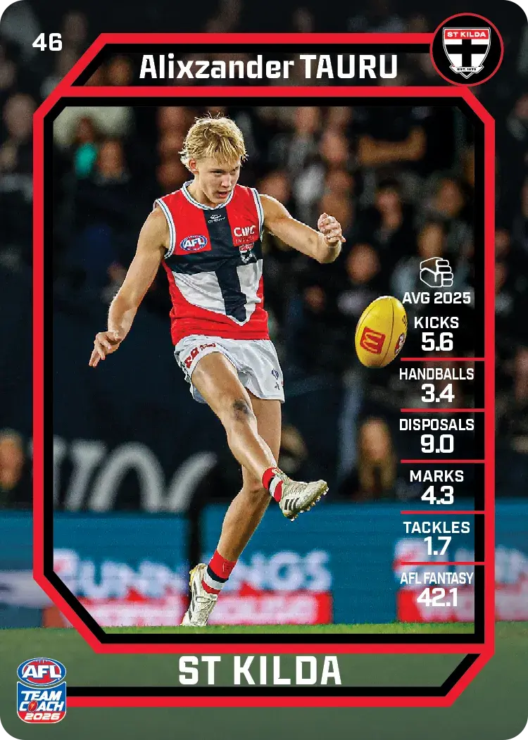 Teamcoach 2026 Base Common Card #46 Alixzander Tauru - St Kilda