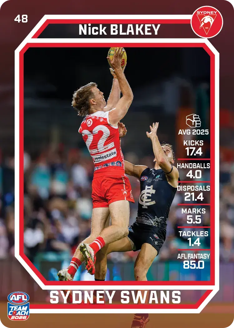 Teamcoach 2026 Base Common Card #48 Nick Blakey - Sydney Swans