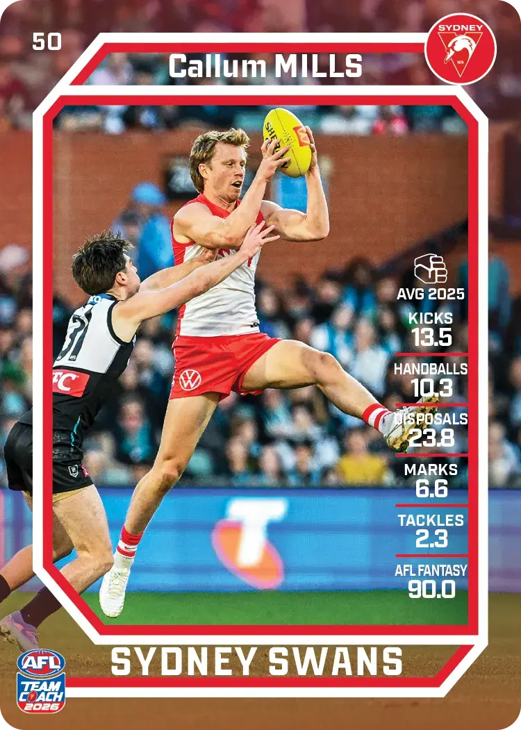 Teamcoach 2026 Base Common Card #50 Callum Mills - Sydney Swans