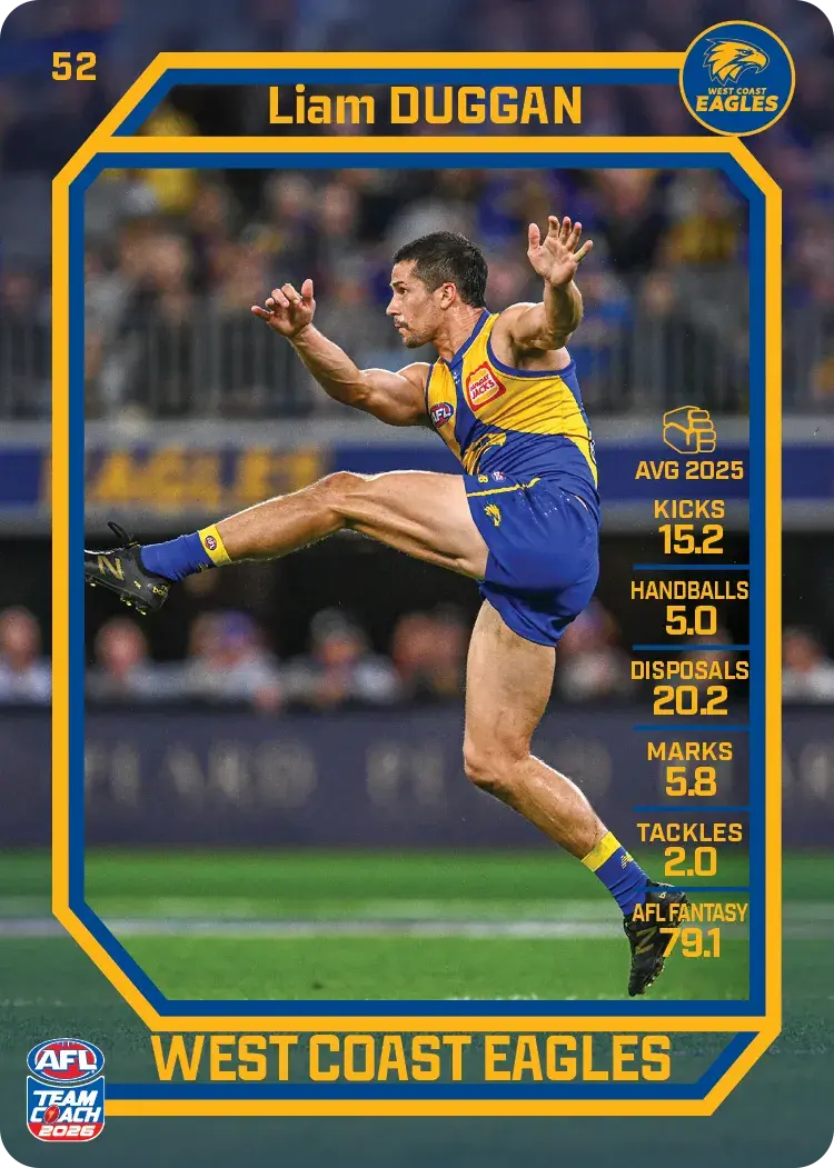 Teamcoach 2026 Base Common Card #52 Liam Duggan - West Coast Eagles