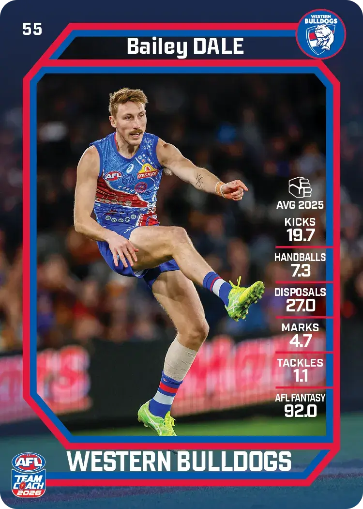 Teamcoach 2026 Base Common Card #55 Bailey Dale - Western Bulldogs
