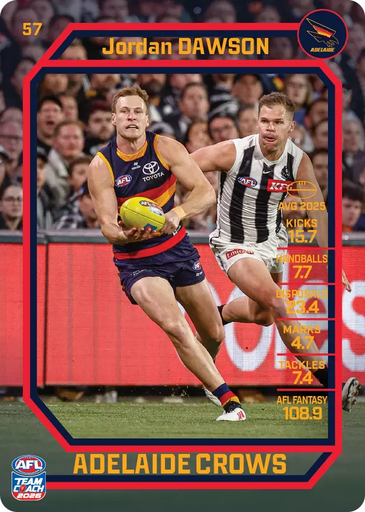 Teamcoach 2026 Base Common Card #57 Jordan Dawson - Adelaide Crows