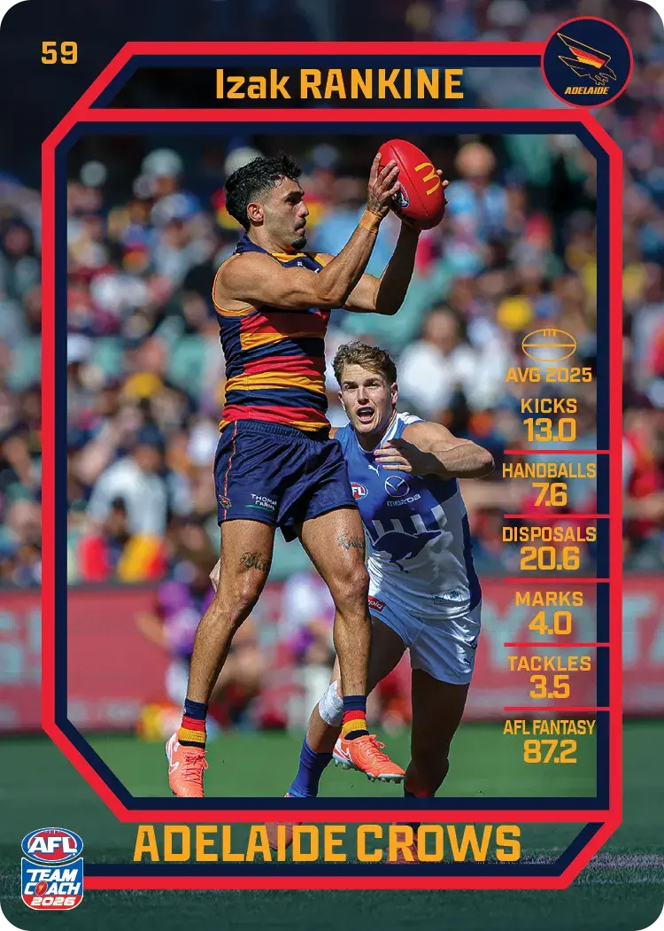 Teamcoach 2026 Base Common Card #59 Izak Rankine - Adelaide Crows