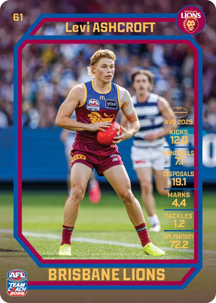 Teamcoach 2026 Base Common Card #61 Levi Ashcroft - Brisbane Lions
