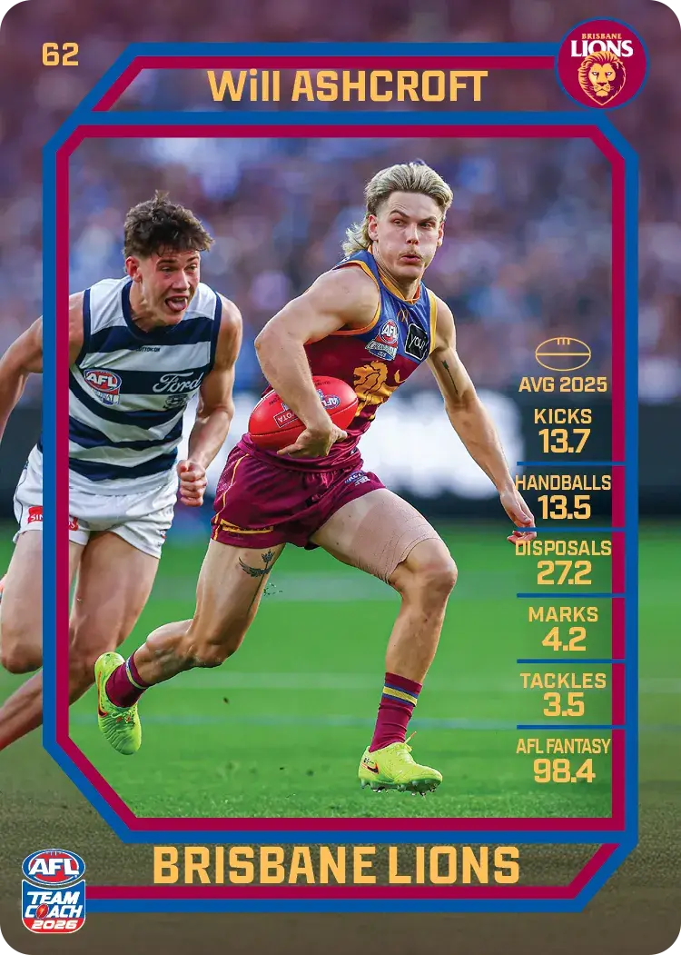 Teamcoach 2026 Base Common Card #62 Will Ashcroft - Brisbane Lions