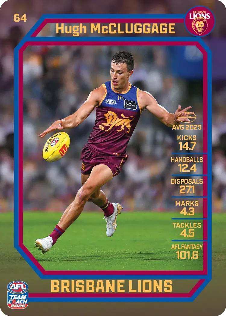 Teamcoach 2026 Base Common Card #64 Hugh McCluggage - Brisbane Lions