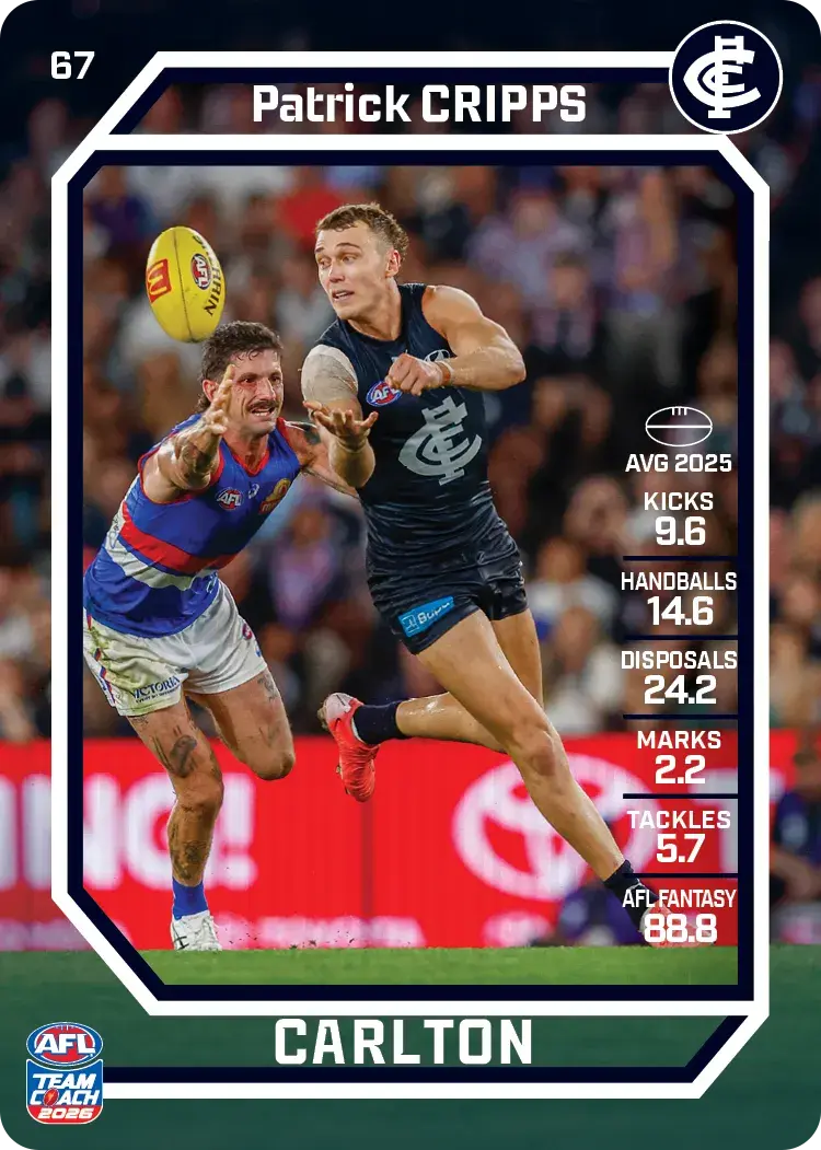 Teamcoach 2026 Base Common Card #67 Patrick Cripps - Carlton