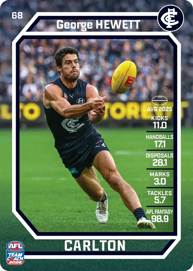 Teamcoach 2026 Base Common Card #68 George Hewett - Carlton