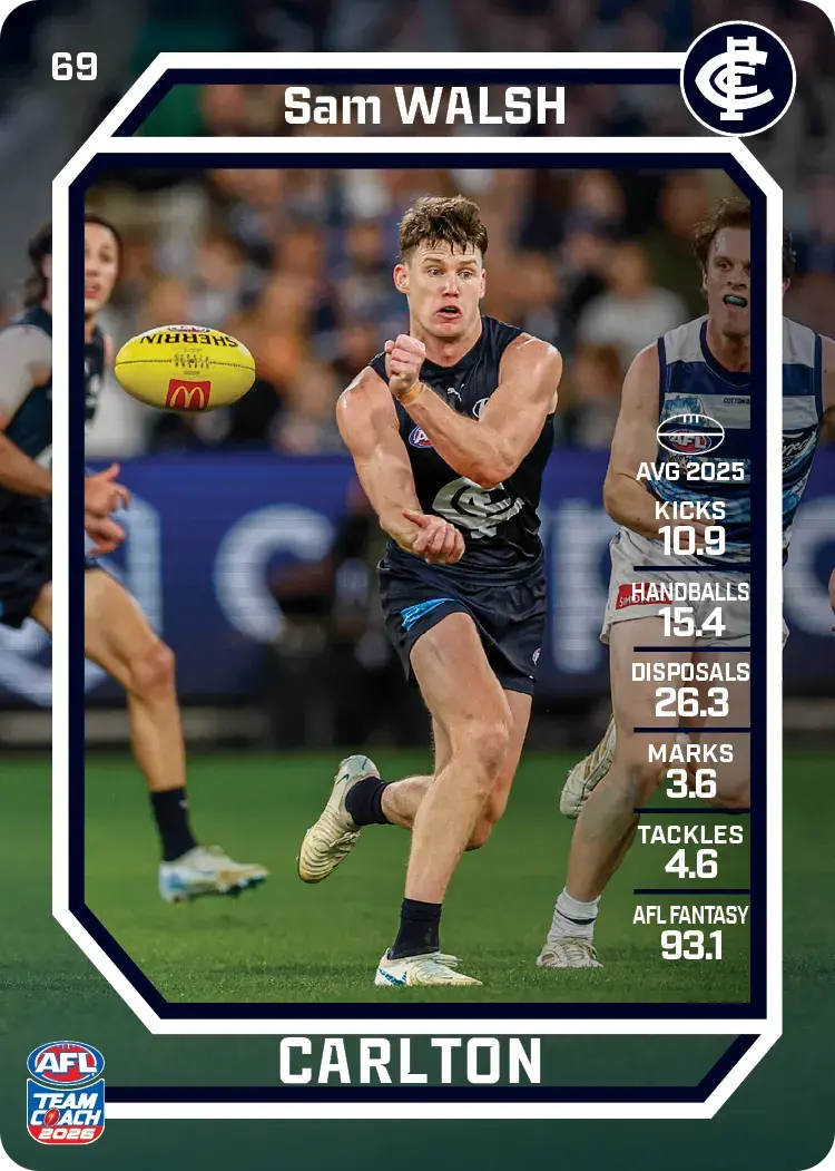 Teamcoach 2026 Base Common Card #69 Sam Walsh - Carlton