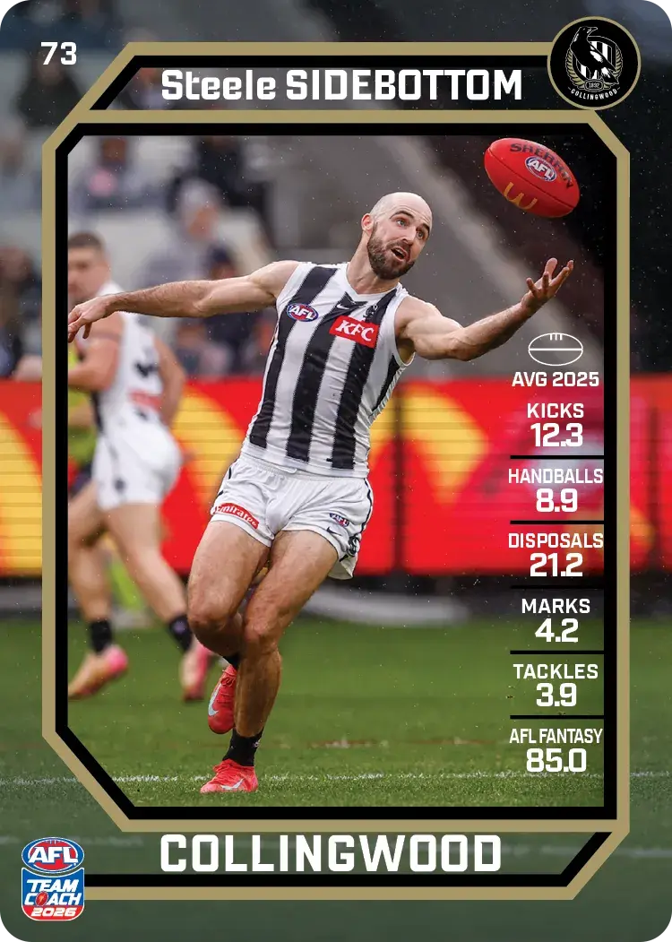 Teamcoach 2026 Base Common Card #73 Steele Sidebottom - Collingwood