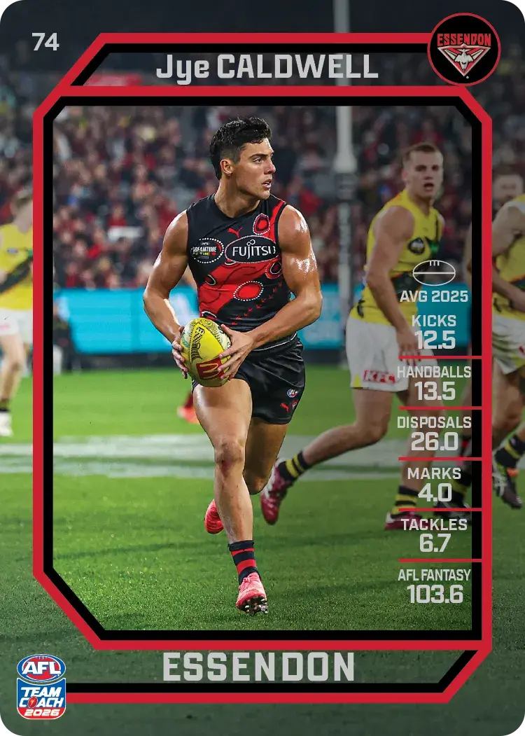 Teamcoach 2026 Base Common Card #74 Jye Caldwell - Essendon