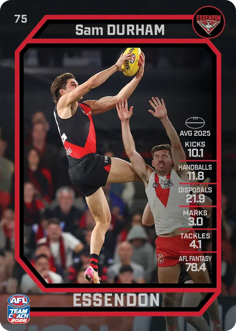 Teamcoach 2026 Base Common Card #75 Sam Durham - Essendon
