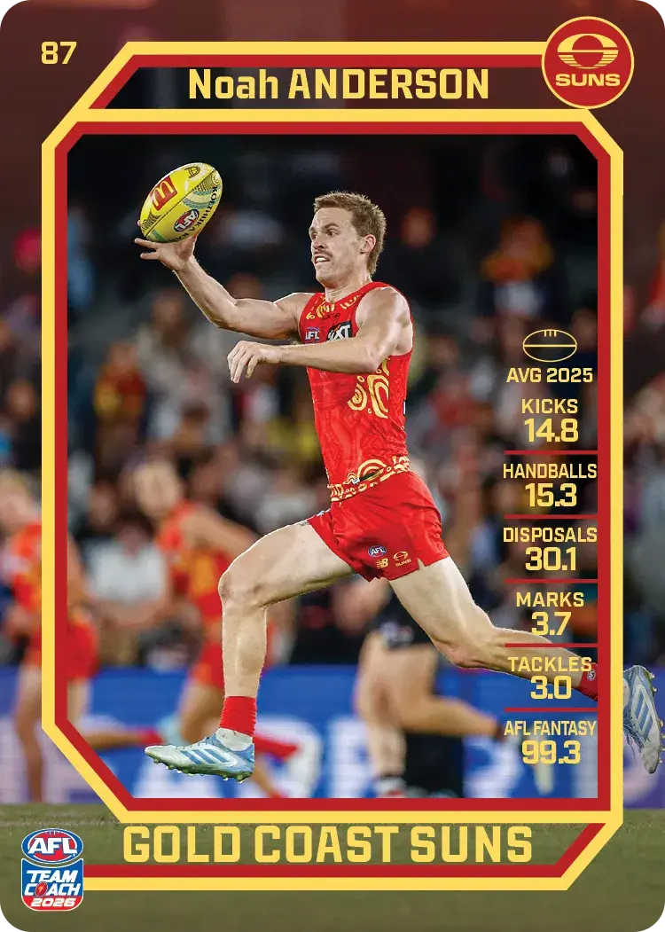 Teamcoach 2026 Base Common Card #87 Noah Anderson - Gold Coast Suns