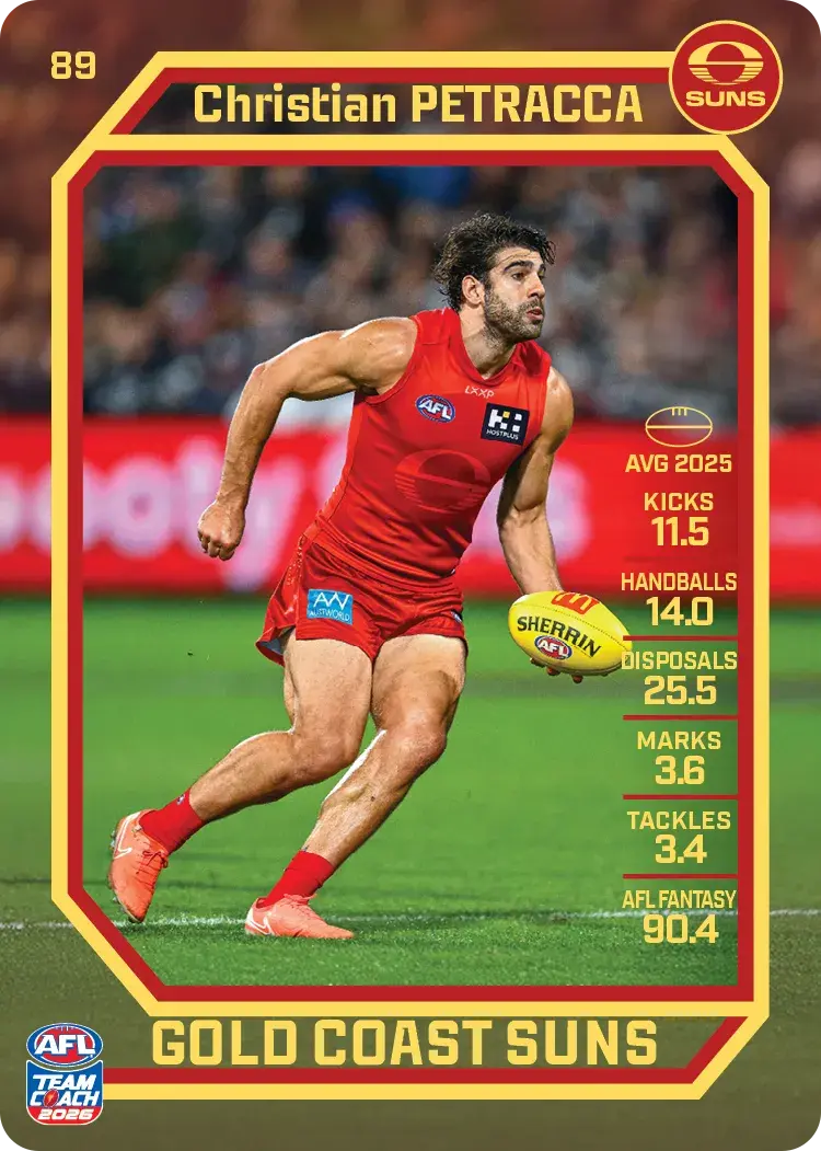 Teamcoach 2026 Base Common Card #89 Christian Petracca - Gold Coast Suns