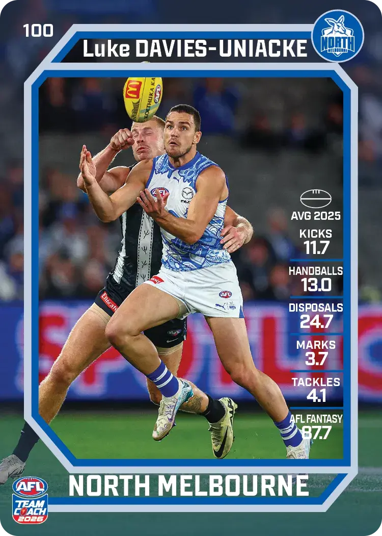Teamcoach 2026 Base Common Card #100 Luke Davies-Uniacke - North Melbourne