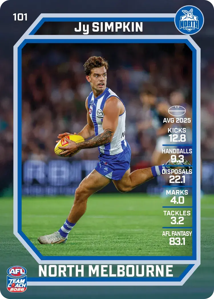 Teamcoach 2026 Base Common Card #101 Jy Simpkin - North Melbourne