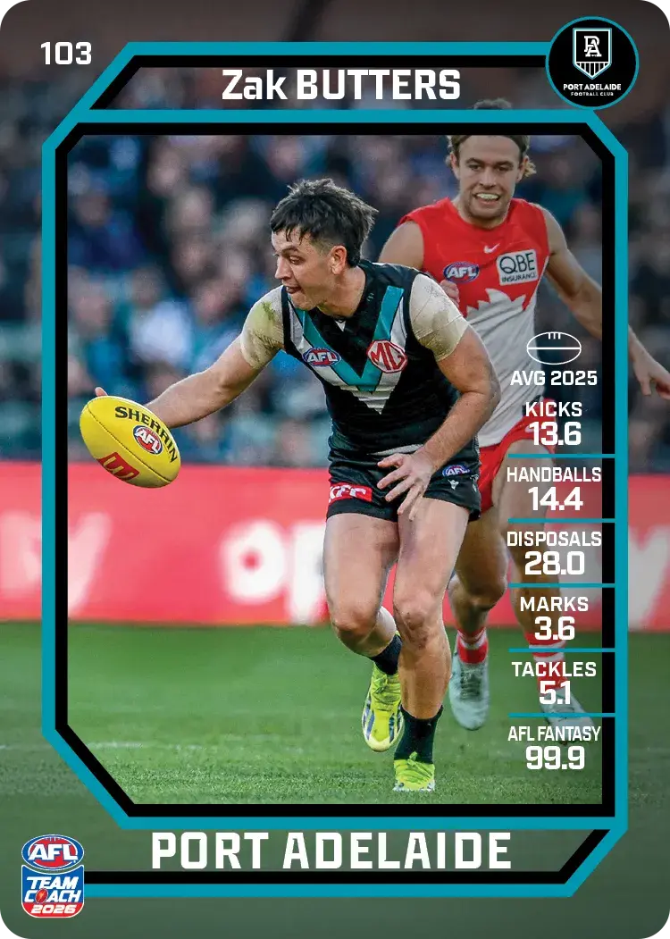 Teamcoach 2026 Base Common Card #103 Zak Butters - Port Adelaide