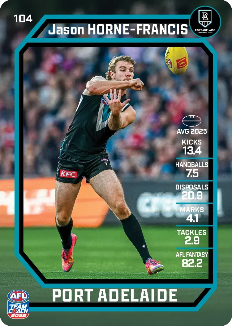 Teamcoach 2026 Base Common Card #104 Jason Horne-Francis - Port Adelaide