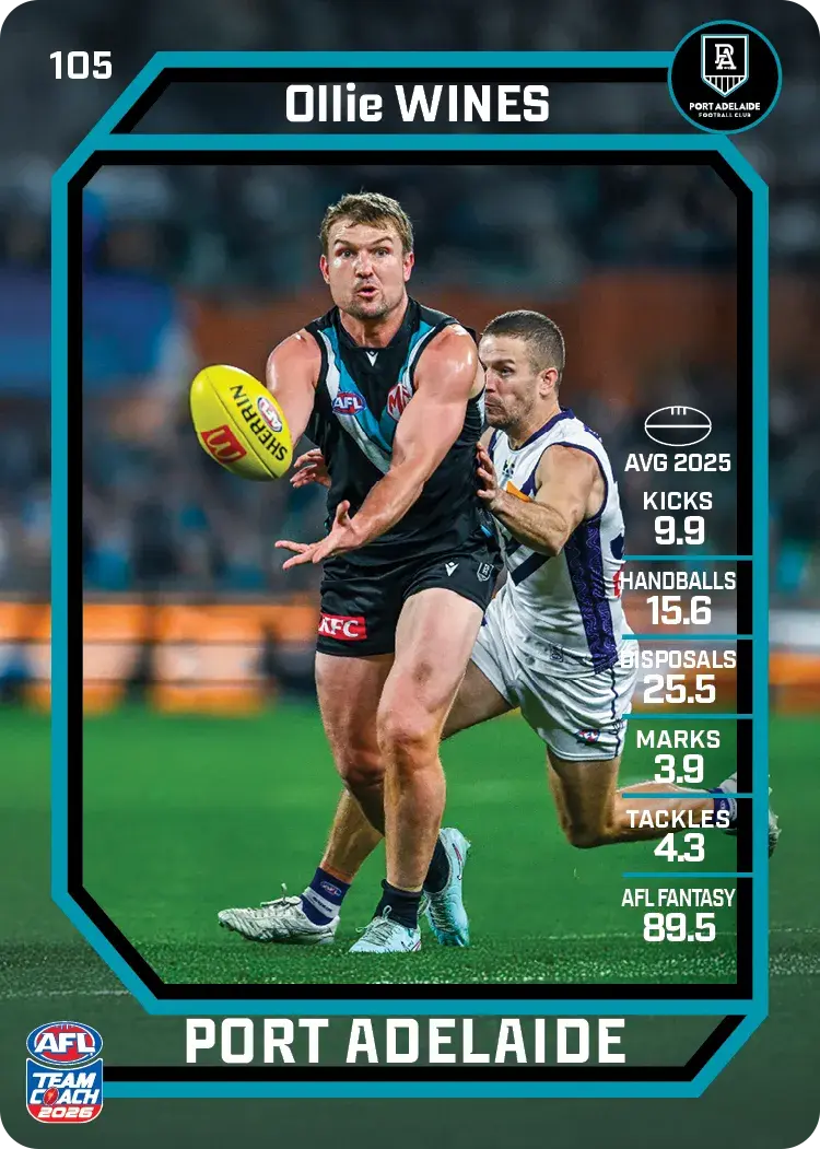 Teamcoach 2026 Base Common Card #105 Ollie Wines - Port Adelaide