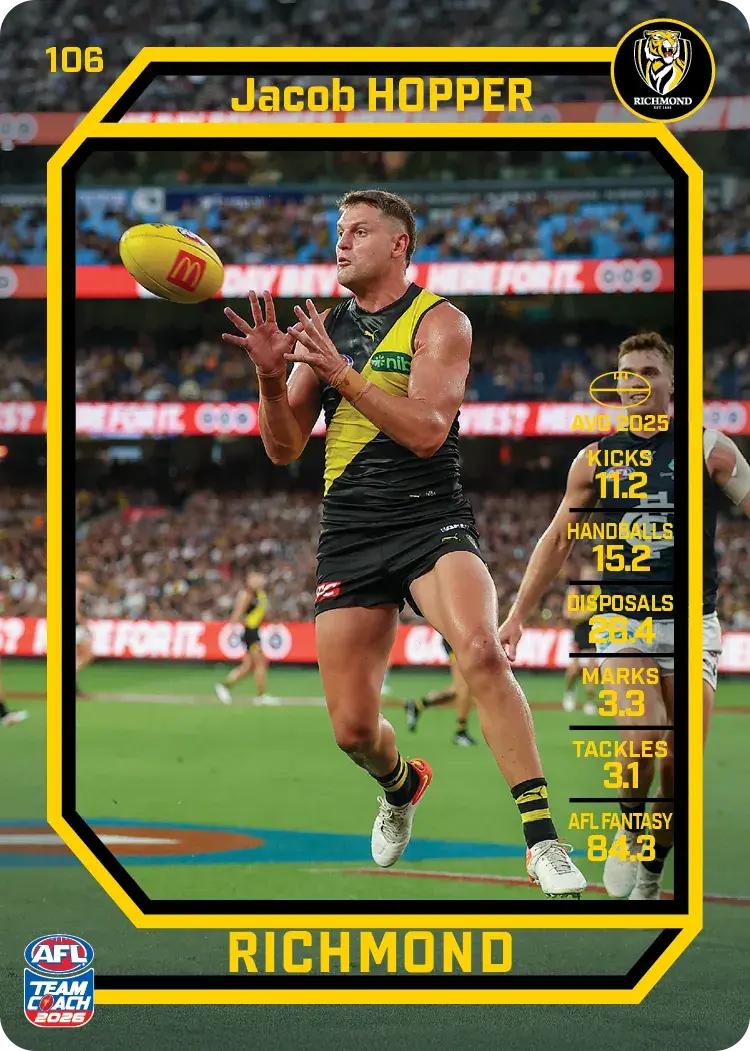 Teamcoach 2026 Base Common Card #106 Jacob Hopper - Richmond
