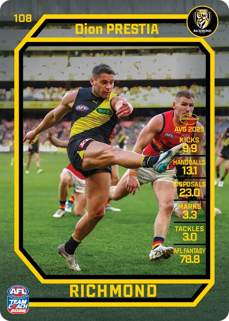 Teamcoach 2026 Base Common Card #108 Dion Prestia - Richmond