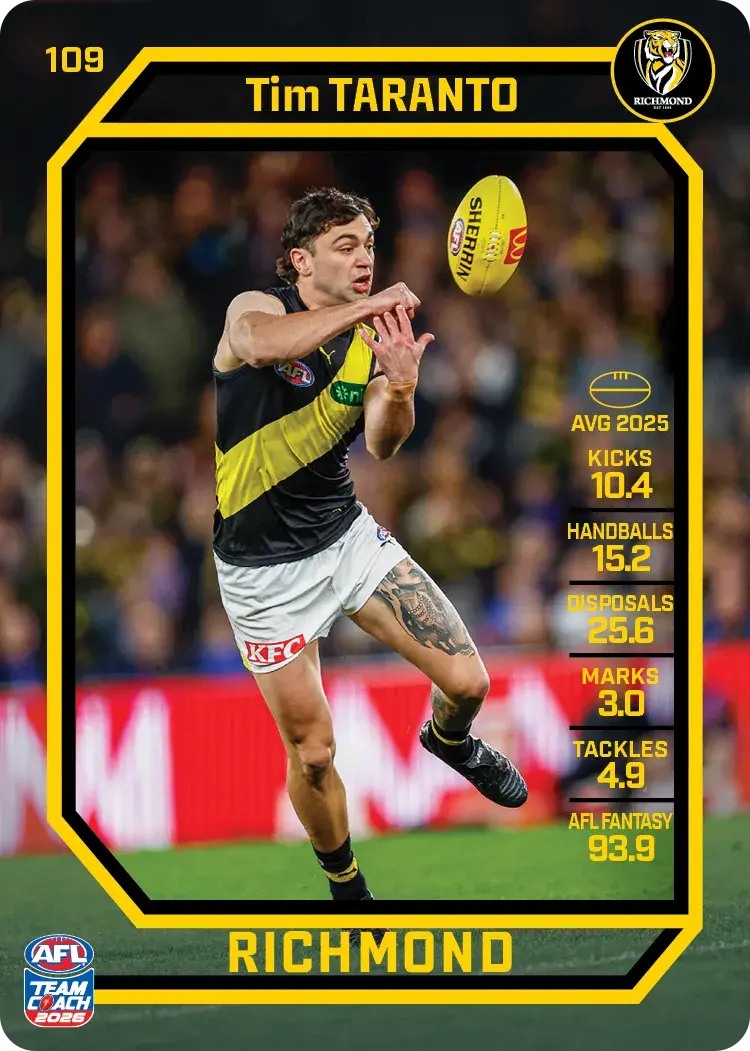 Teamcoach 2026 Base Common Card #109 Tim Taranto - Richmond