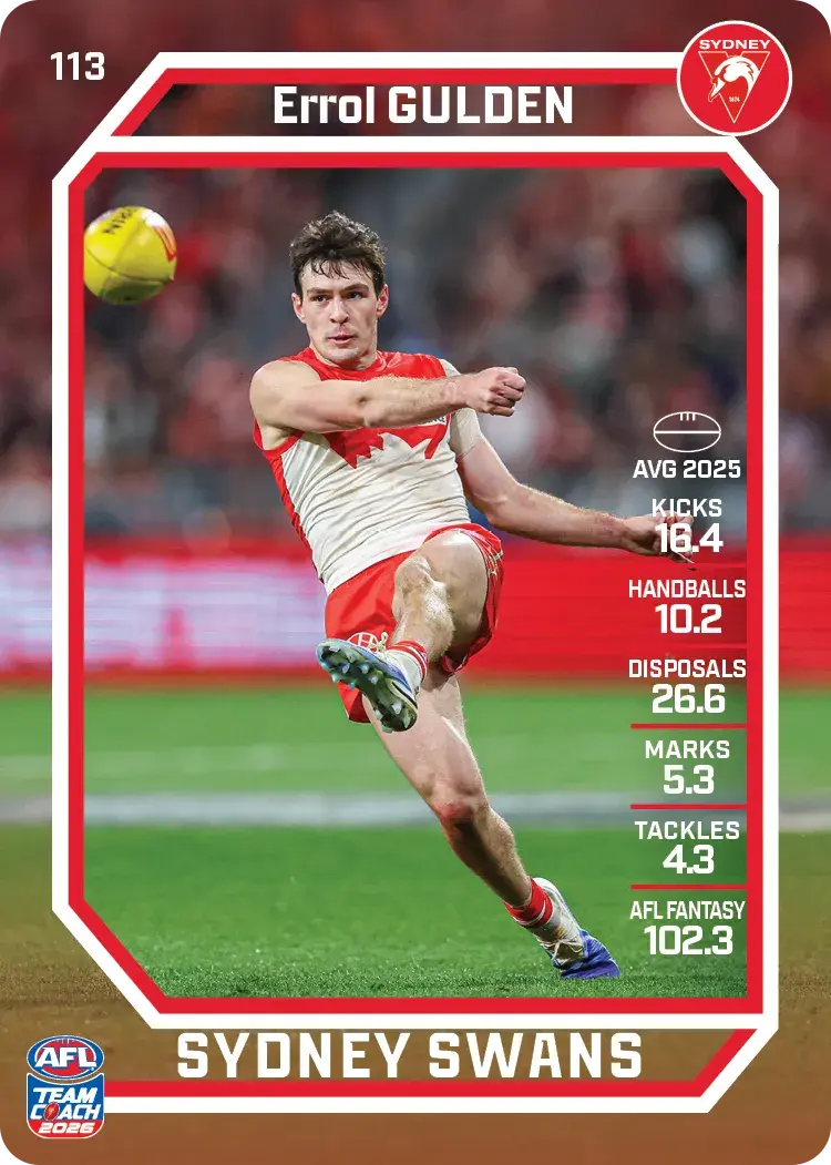 Teamcoach 2026 Base Common Card #113 Errol Gulden - Sydney Swans