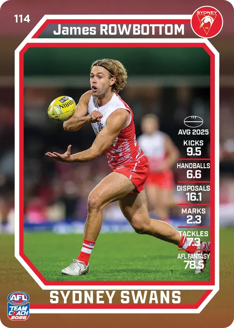Teamcoach 2026 Base Common Card #114 James Rowbottom - Sydney Swans