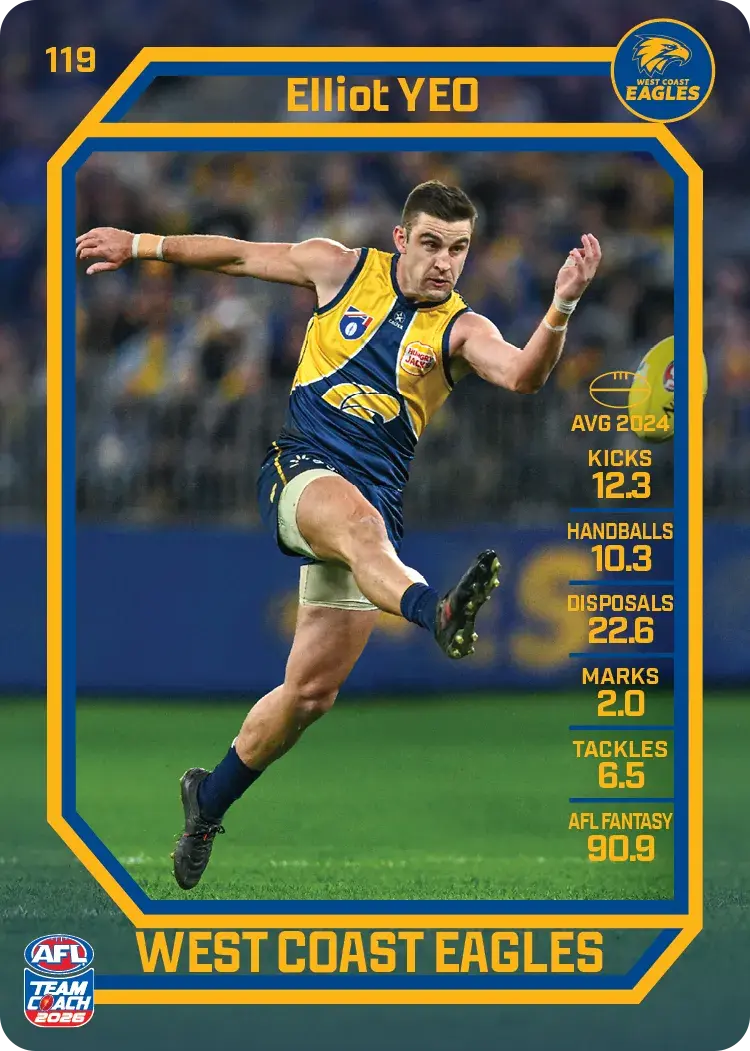Teamcoach 2026 Base Common Card #119 Elliot Yeo - West Coast Eagles