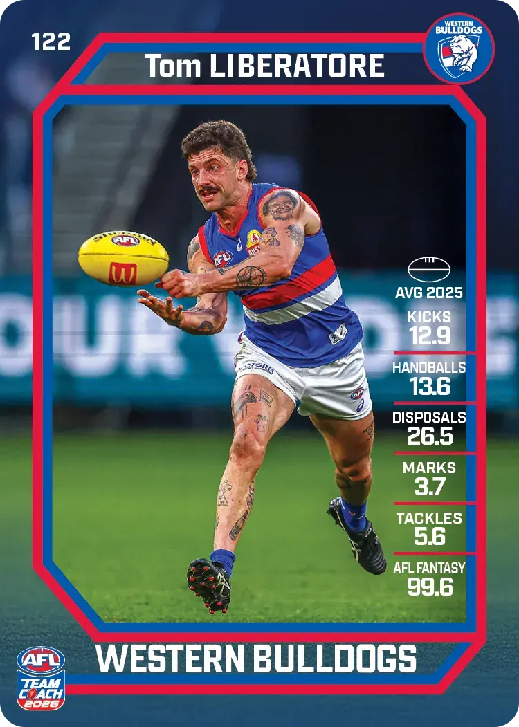 Teamcoach 2026 Base Common Card #122 Tom Libertore - Western Bulldogs