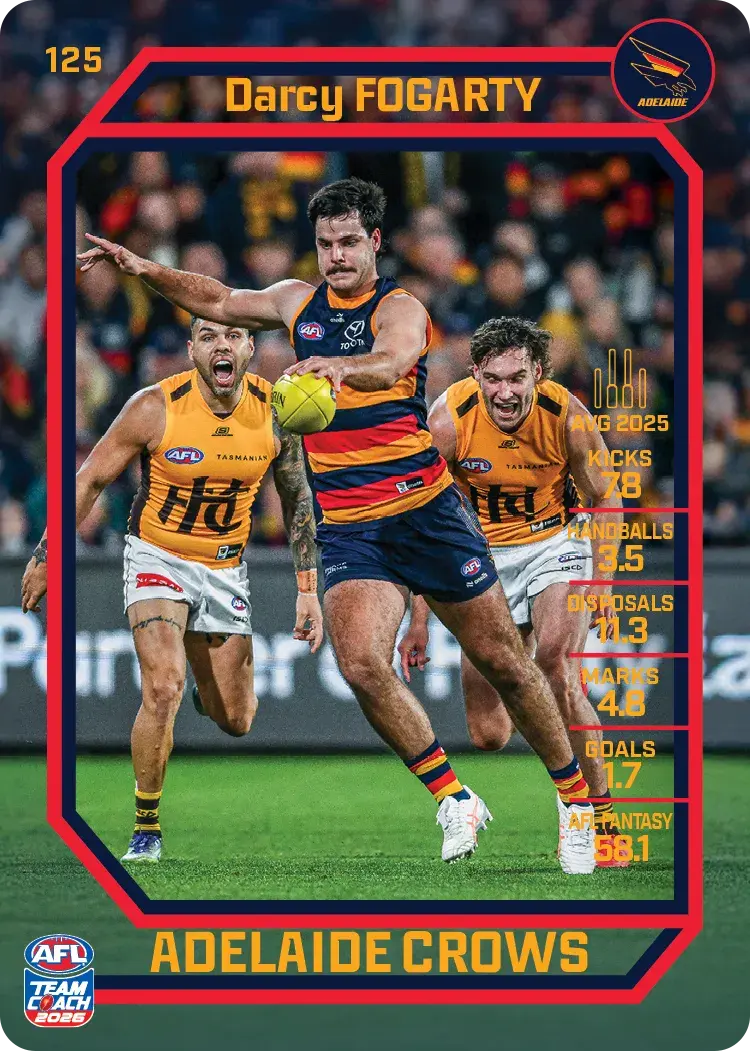 Teamcoach 2026 Base Common Card #125 Darcy Fogarty - Adelaide Crows