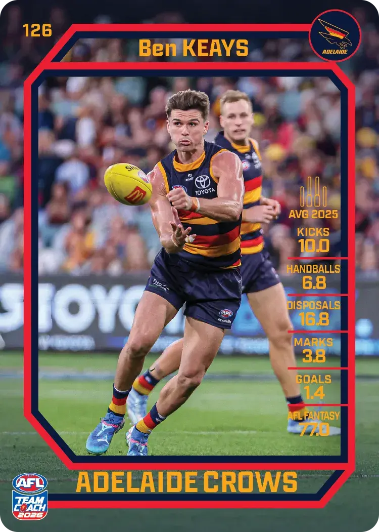 Teamcoach 2026 Base Common Card #126 Ben Keays - Adelaide Crows