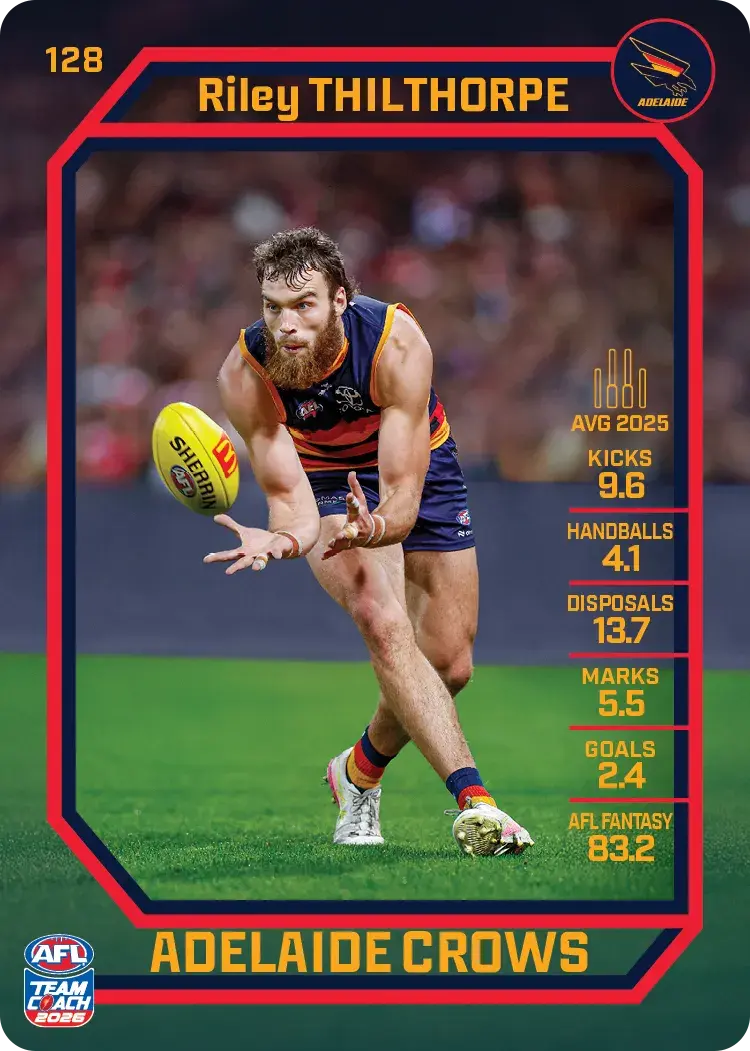 Teamcoach 2026 Base Common Card #128 Riley Thilthorpe - Adelaide Crows