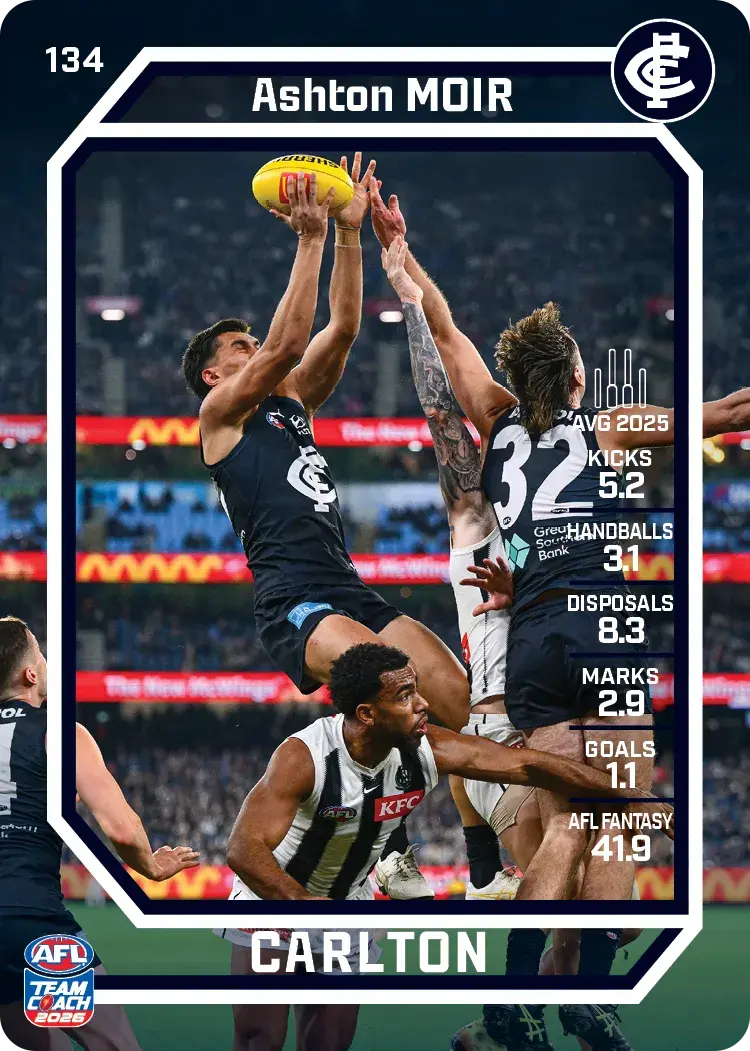 Teamcoach 2026 Base Common Card #134 Ashton Moir - Carlton